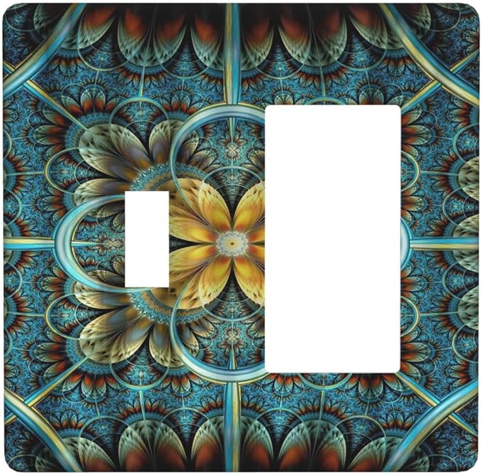 Light Switch Cover Boho Fractal Mandala 2 Gang Toggle Rocker Combo Wall Plates by Spshian