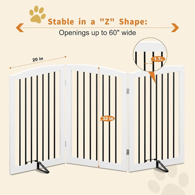 Freestanding Pet Gate for Dogs, Foldable Wooden Dog Gate for House Indoor - Image 6