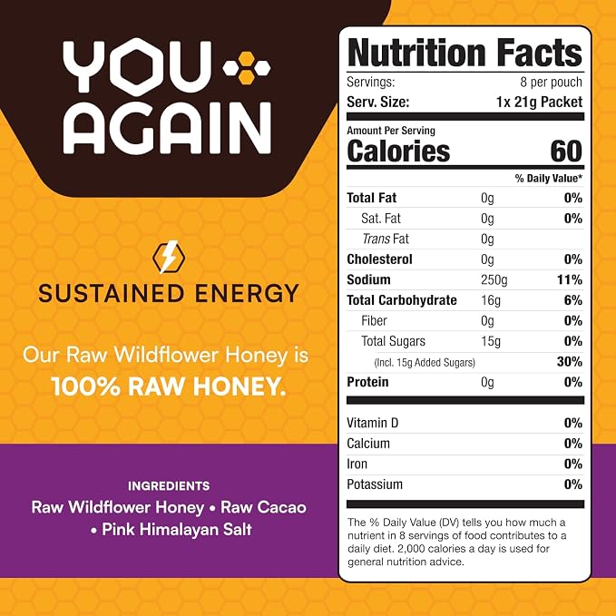 You Again Super Honey Clean Energy Gel, Variety Himalayan Salt & Salted Cacao | - Image 3