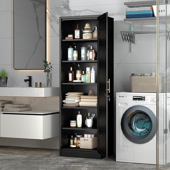 67" Metal Storage Cabinet with Lock, Tall Narrow Office File Cabinets with 5 - Image 5