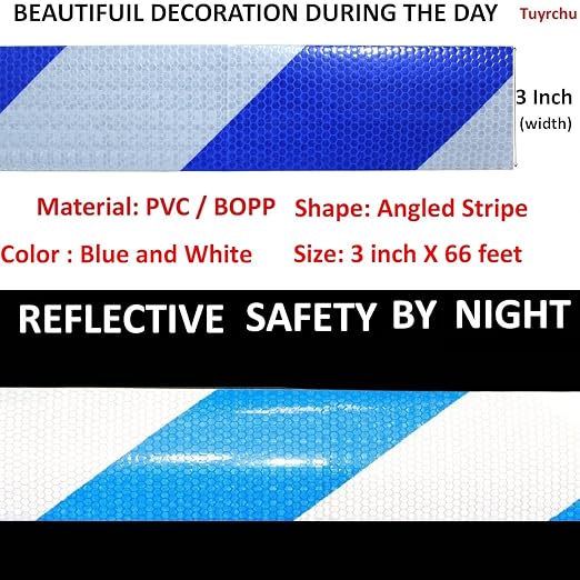 Blue and White Reflective Tape Outdoor Waterproof 3 inch X 66 feet, High - Image 3