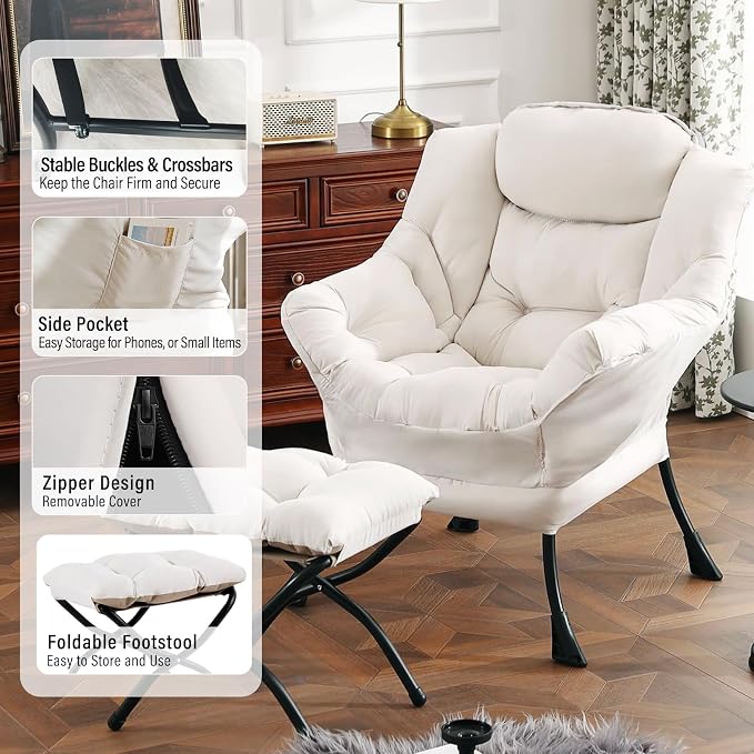 Lazy Chair with Ottoman, Modern Chair with Folding Footrest, Lounge Accent Chair - Image 5