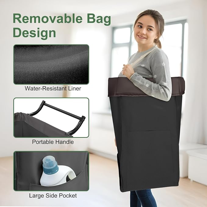 160L Laundry Hamper with Wheels and Handle, 2 Section Large Rolling Laundry - Image 4