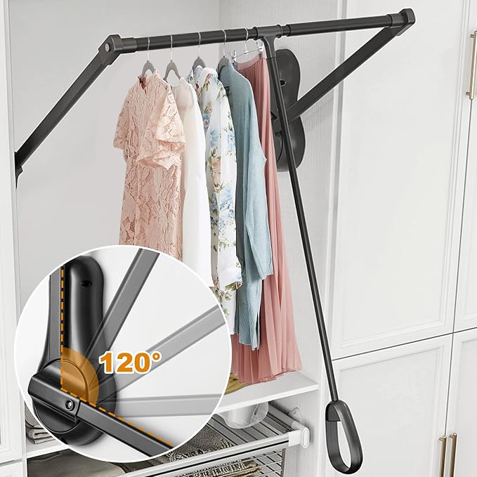YJINGRUI Pull Down Closet Rod, 120° Pull-down Wardrobe Hanger - Image 3