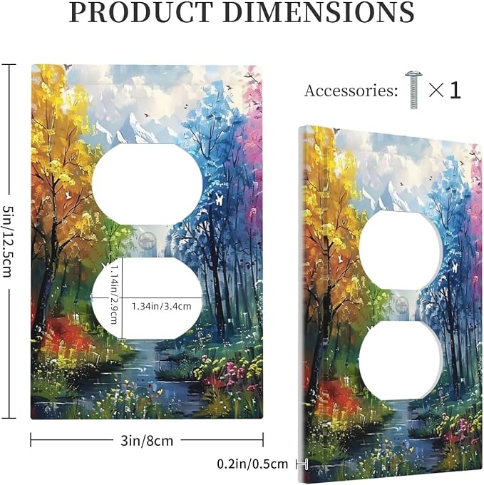 Colorful Forest Snow Mountain River Oil Painting Style Outlet Covers 1 Gang - Image 5