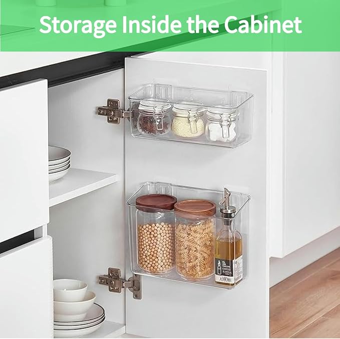 vacane 4 Pack Plastic Over Cabinet Door Organizer, Adhesive Mount Storage - Image 2