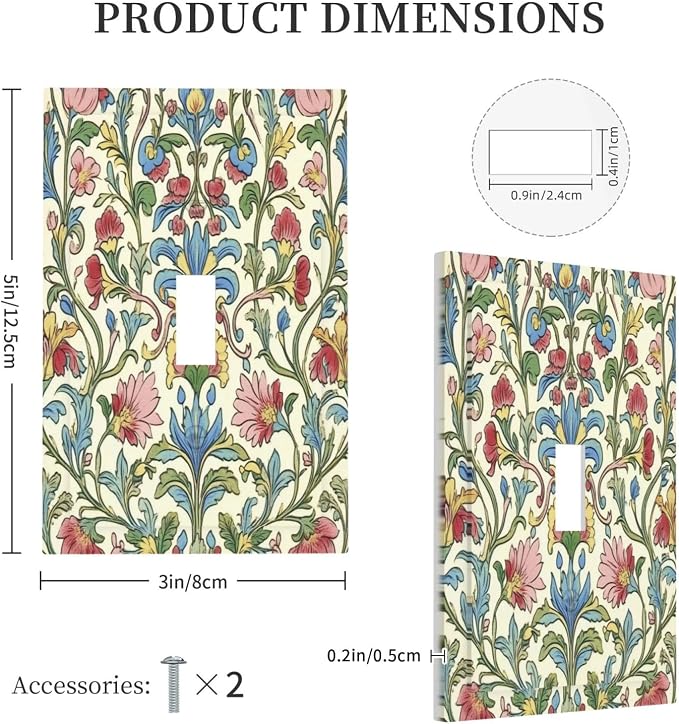 Decorative Light Switch Cover Boho Red Floral Morris Plant Leaves 1 Gang Single - Image 5