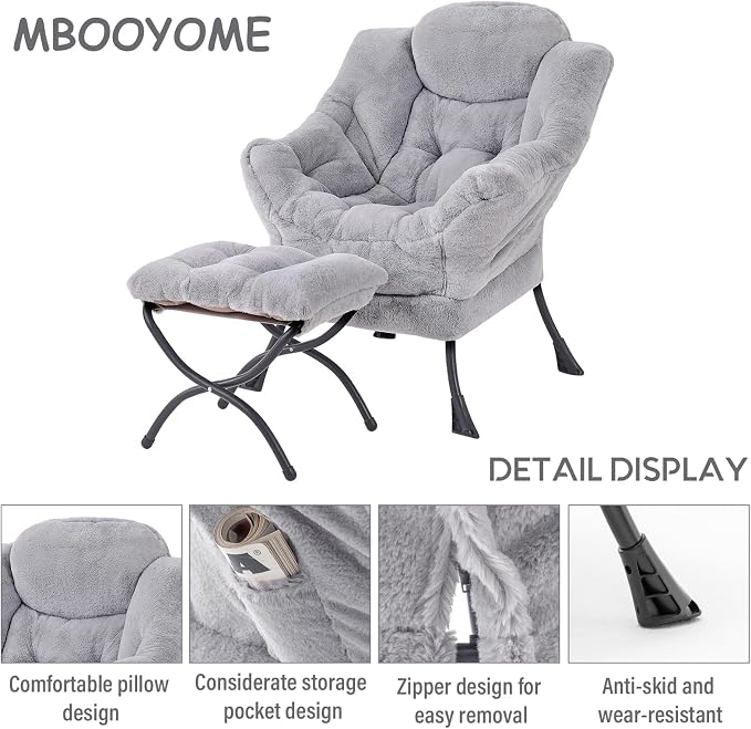 Lazy Chair with Folding Ottoman, Modern Accent Lounge Armchair with Armrests - Image 7