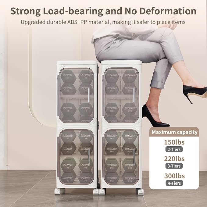 KHNR 2-Tiers Slim Bathroom Storage Cabinet, Foldable Storage Cabinets, Narrow - Image 6