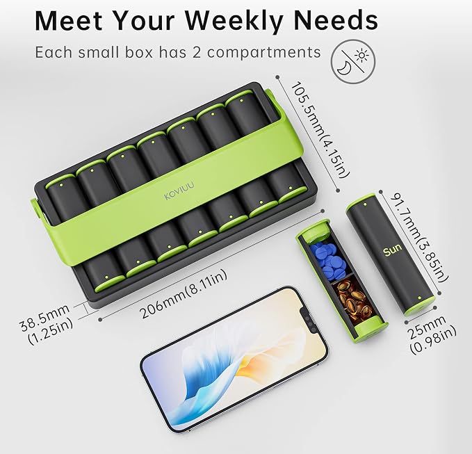 Weekly Pill Organizer 2 Times a Day, KOVIUU Large Travel Pill Box 7 Day - Image 2