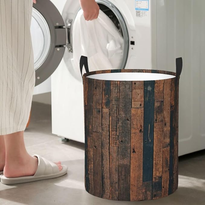 Laundry Basket Retro Wood Grain Collapsible Large Capacity, 63l Dirty Clothes - Image 3