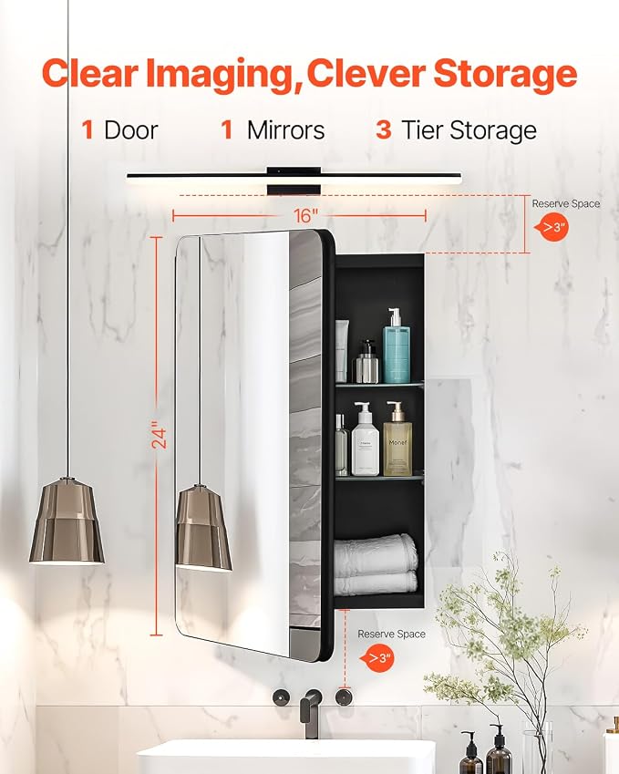VEVOR Medicine Cabinet, 16 x 24 inch, Medicine Cabinet - Image 4