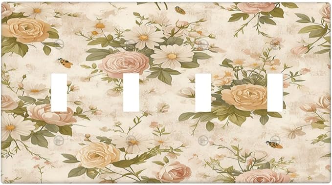 Light Switch Covers Boho Vintage Roses Pink Red Yellow Bouquet Floral Quad by LightSwitchCover