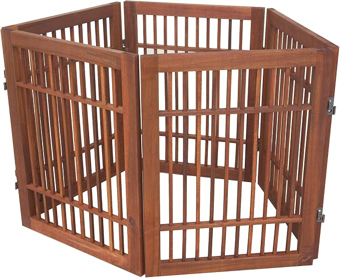 Pet Dog Gate Strong and Durable Freestanding Folding Acacia Hardwood Portable - Image 4