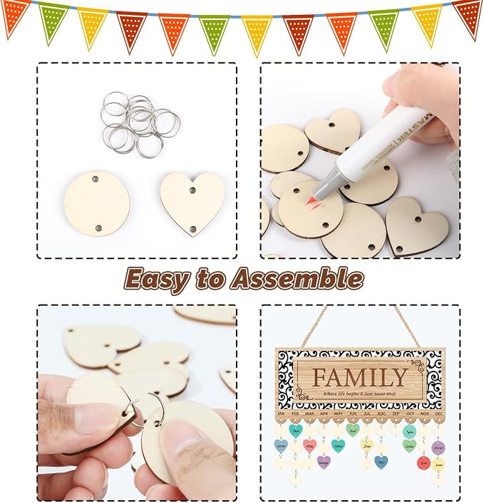 KAlRNE Family Birthday Reminder Board, Birthday Calendar Hanging Wooden Plaques - Image 3