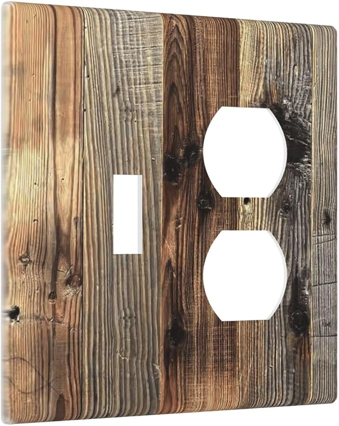 Barn Brown Wood Rustic Weathered Wood Print Wallplates 1 Toggle 1 Duplex Switch - Image 2