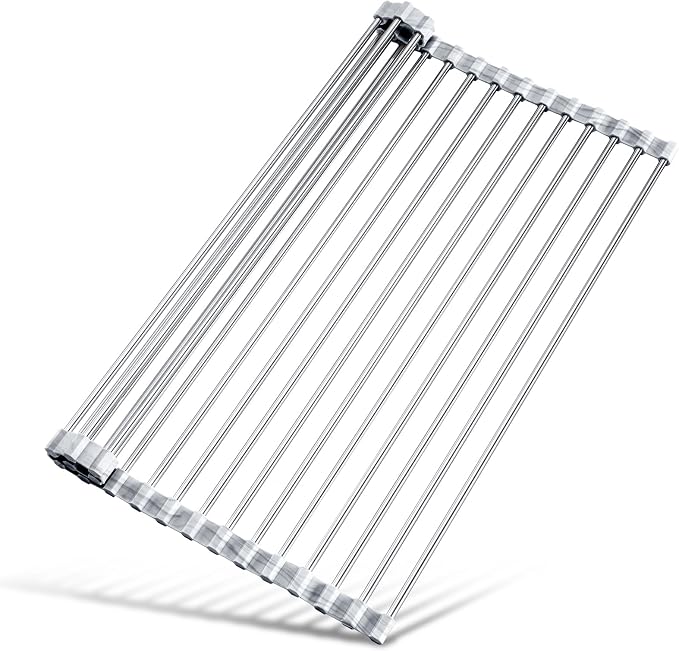 Tomorotec Stainless Steel Roll-Up Dish Drying Rack Marble Color Silicone Edges - Field & Grace