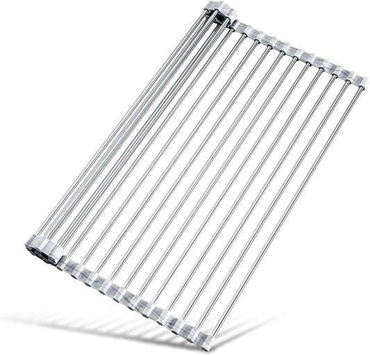 Tomorotec Stainless Steel Roll-Up Dish Drying Rack Marble Color Silicone Edges - Field & Grace