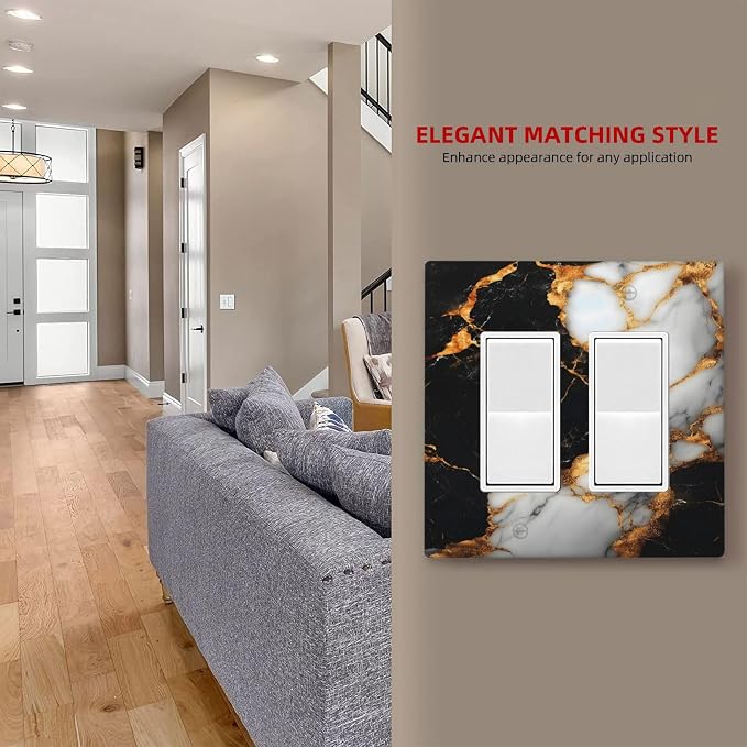 Decorative Outlet Covers Black Gold Marble 2 Gang Light Switch Cover Plate - Image 7