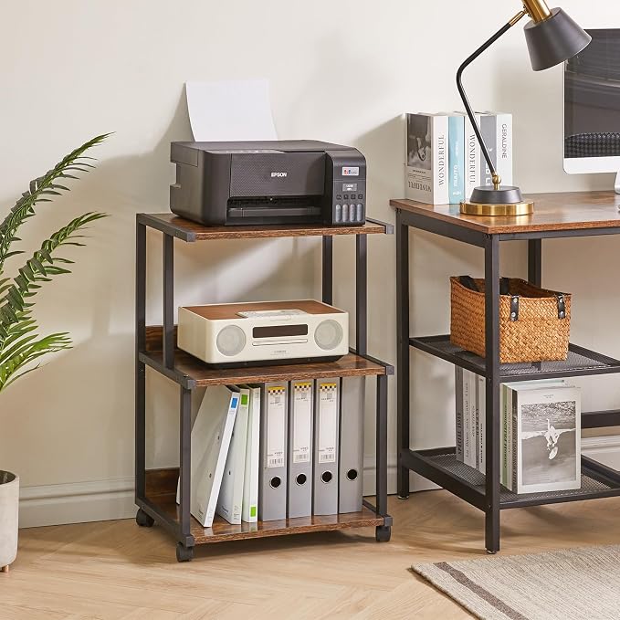 IBUYKE Printer Stand with Storage Shelf, 3 Tier Printer Table with Wheels - Image 4