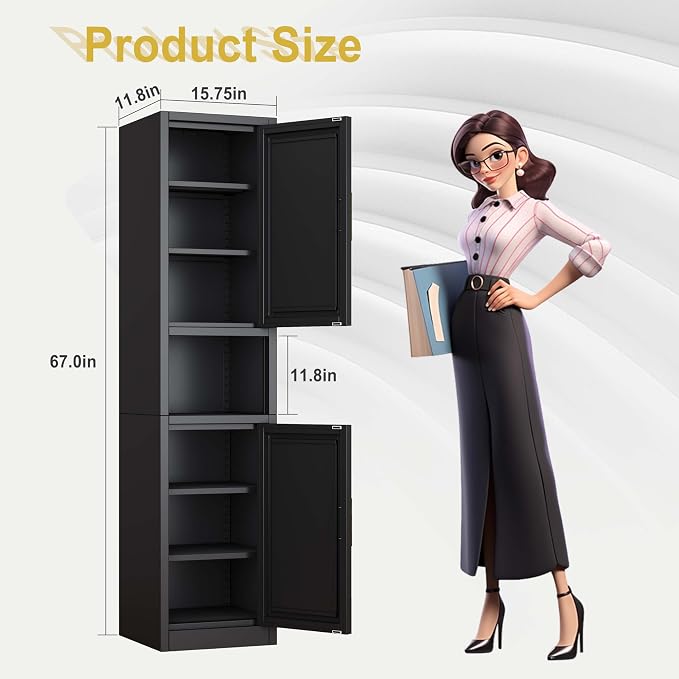 67" Tall Narrow Storage Cabinet Metal Bathroom Cabinet - Image 3