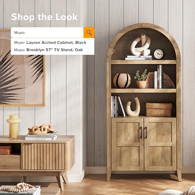 mopio Lauren 65.4" Short Arched Cabinet, 5-Tier Arched Bookcase - Image 8