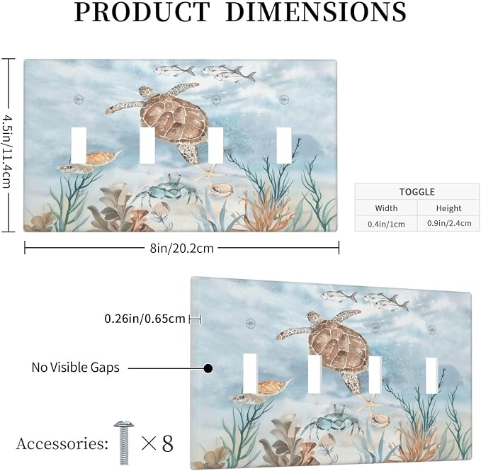 Light Switch Covers Sea Turtle Coral Reef Nauticaltheme Quad Toggle Electrical - Image 5