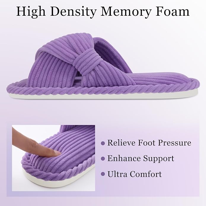 Evshine Fall House Slippers for Women Corduroy Cross Bow Indoor Slippers Open - Image 4