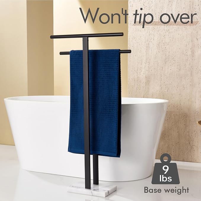 KOKOSIRI Free Standing Towel Racks Matte Black 2-Tier Towel Holder - Image 5