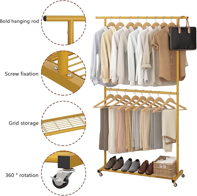 Sywhitta Double Rod Clothing Garment Rack, Rolling Coat Hanger - Image 2