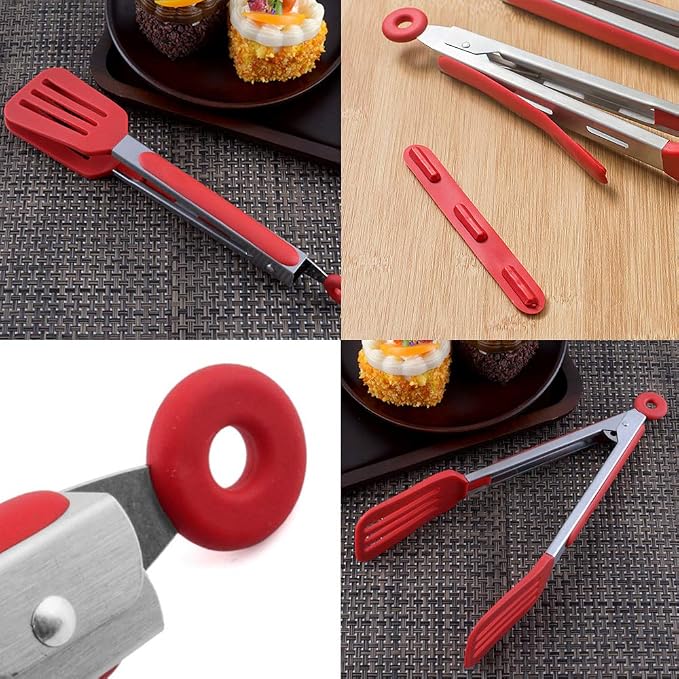 Cooking Tongs 9 inches and 12 inches Stainless Steel Kitchen Silicone Serving - Image 5