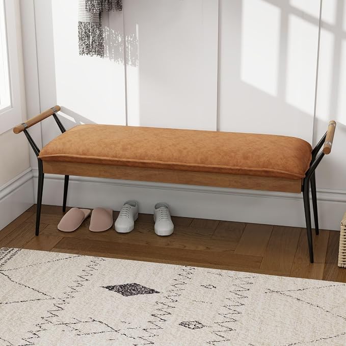 LukeAlon Modern PU Leather Entryway Bench, Upholstered End of Bed Bench by LukeAlon