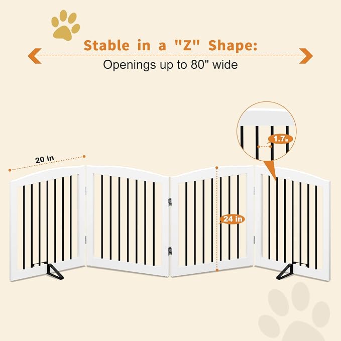 Freestanding Pet Gate for Dogs, Foldable Wooden Dog Gate for House, Indoor Dog - Image 6