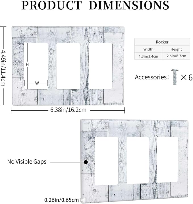 Light Switch Covers Vintage Grey White Wood Grain 3 Gang Rocker Electrical GFCI - Image 5