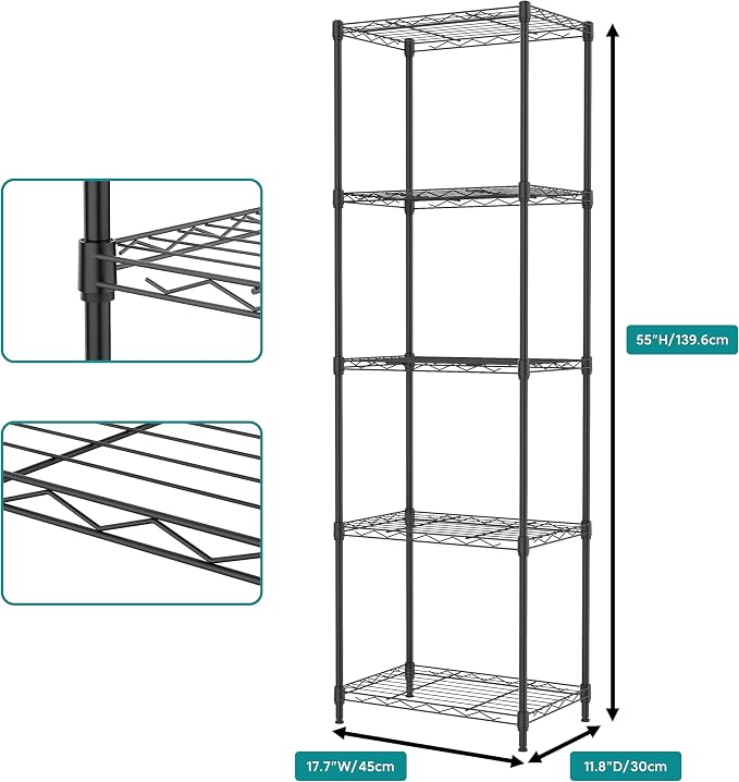 IZEUK 5 Tier Metal Wire Shelf Unit, Living Room or Laundry Room, 17.7" W x - Image 3