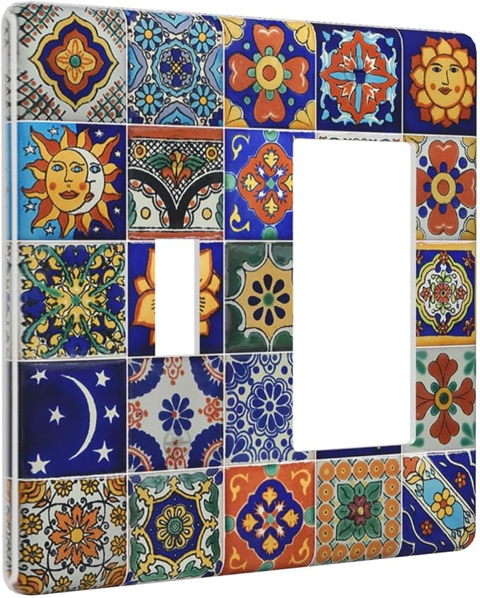 Outlet Covers Mid Century Talavera Shaped Tiles 1 Toggle 1 Rocker Combination - Image 2