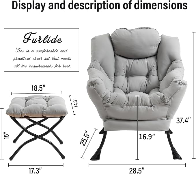 Lazy Chair with Ottoman, Modern Chair with Folding Footrest, Lounge Accent Chair - Image 3