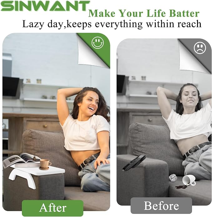 SINWANT Couch Arm Table, Bamboo Couch Arm Tray Clip on Sofa Armrest, Chair Side - Image 5