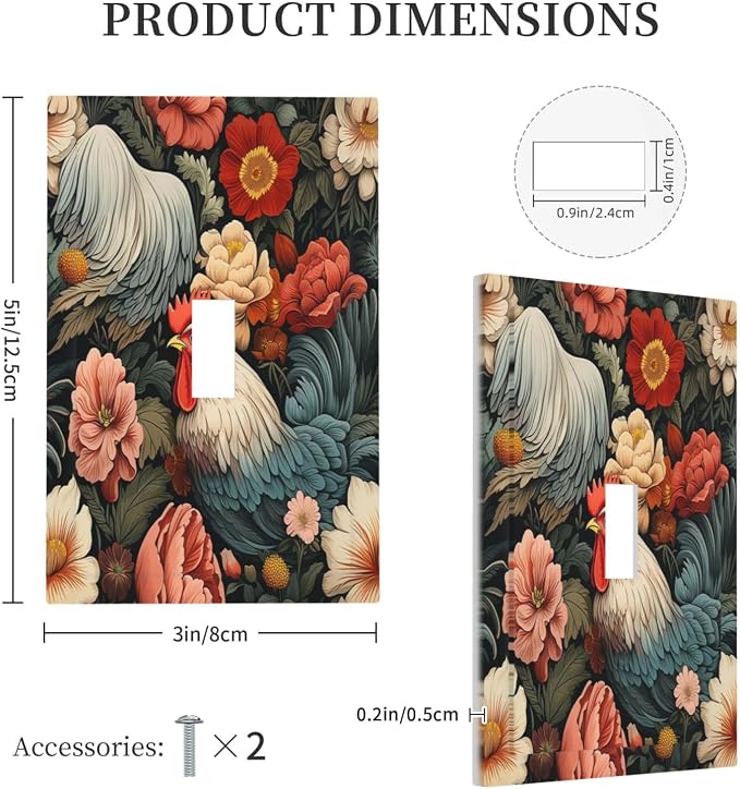Decorative Light Switch Cover Rooster Flowers Red White Chicken Floral 1 Gang - Image 5