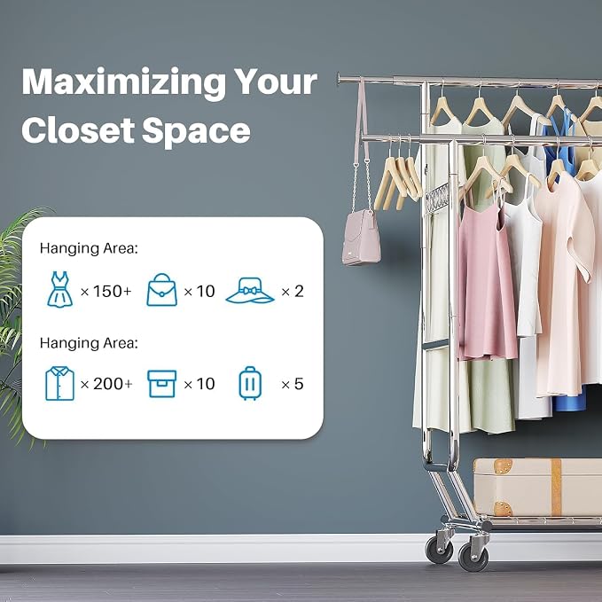 HOKEEPER Clothes Rack Heavy Duty Clothing Rack Load 650 LBS Collapsible Garment - Image 8