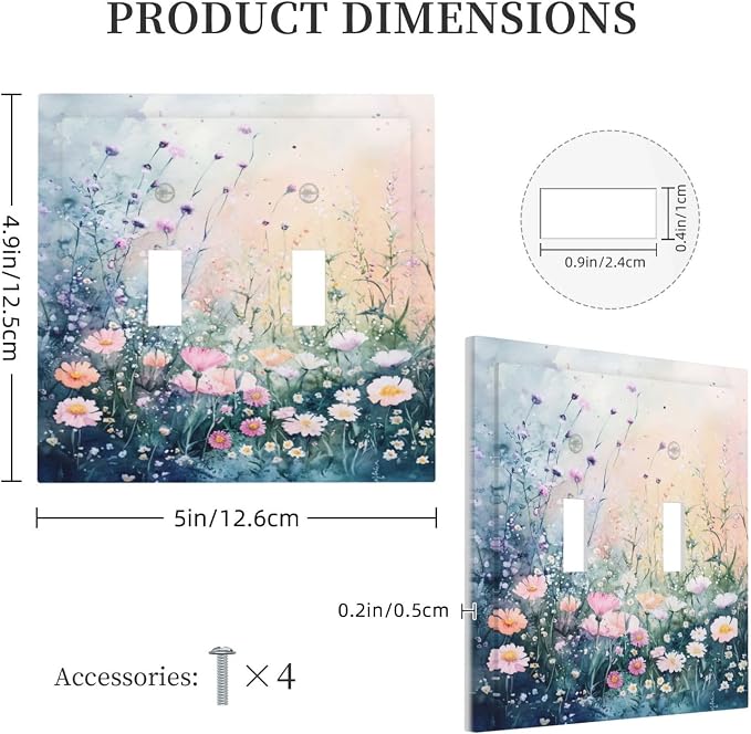 Decorative Light Switch Cover Plate Pink Floral Wildflower Green Plants 2 Gang - Image 5