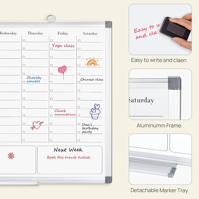 White Board Dry Erase Board for Wall, Magnetic Whiteboard Calendar 24" X 18" - Image 3
