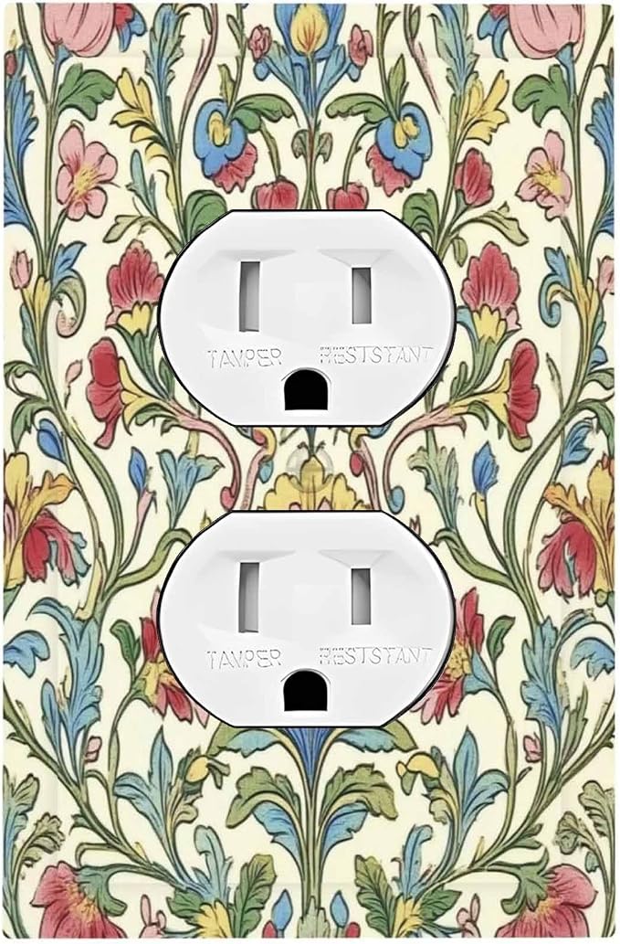 Outlet Covers Boho Red Floral Morris Plant Leaves 1 Gang Duplex Light Switch by Unknown