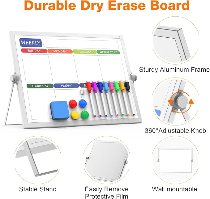 Weekly Dry Erase White Board, 16X12IN Magnetic Desktop Whiteboard Calendar - Image 2