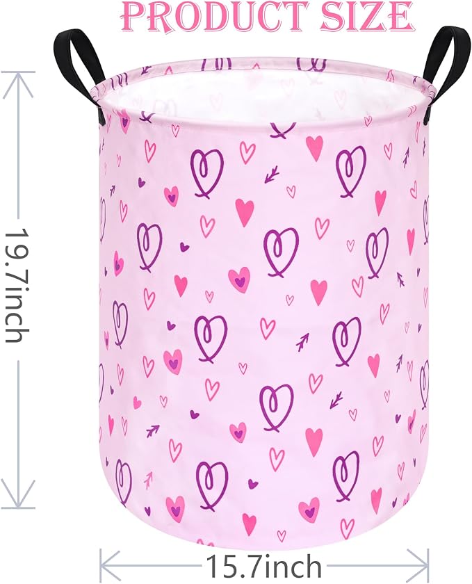 19.7" Round Pink Valentine's Day Laundry Clothes Hamper Laundry Basket - Image 3