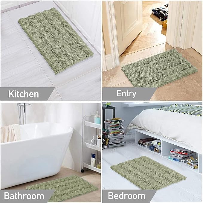 Turquoize Chenille Bath Rugs Shaggy Bathroom Rugs Non Slip Bath Mat - Image 6