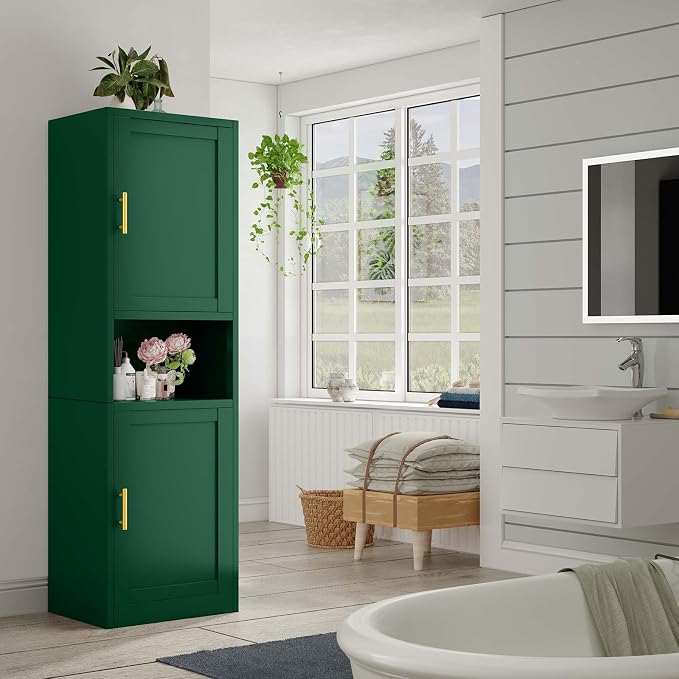 67" Tall Narrow Storage Cabinet Metal Bathroom Cabinet - Image 2