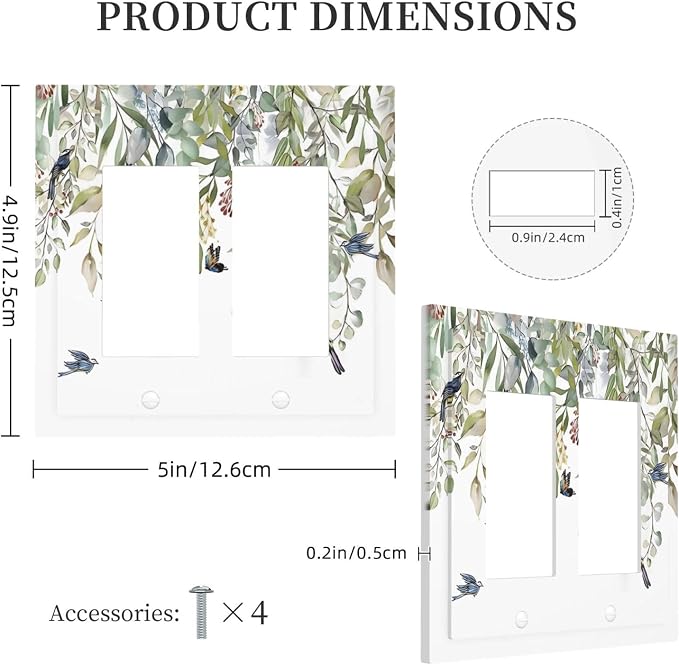 Green Leaf Eucalyptus Leaves Floral Bird Butterfly Decorative Outlet Covers 2 - Image 5
