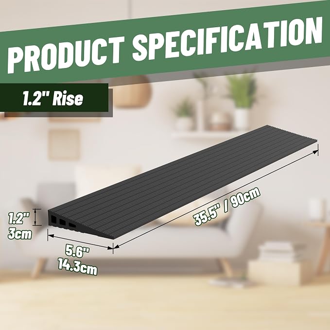 1.2" Rise Threshold Ramps for Doorways, 35.5" Wide Natural Rubber Power - Image 2