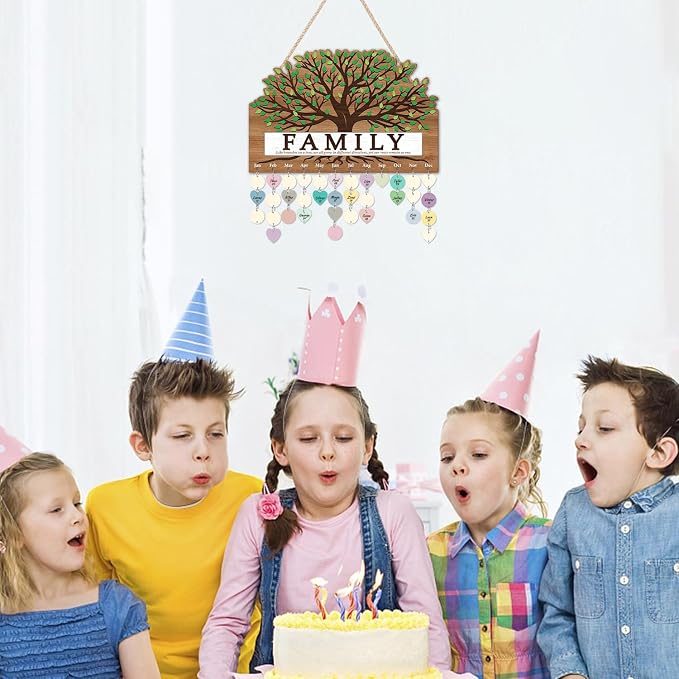 KAlRNE Family Birthday Board, Vintage Wooden Reminder Calendar, Rustic - Image 5
